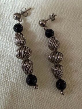 Classic Silver and Black Bead Drop Earrings